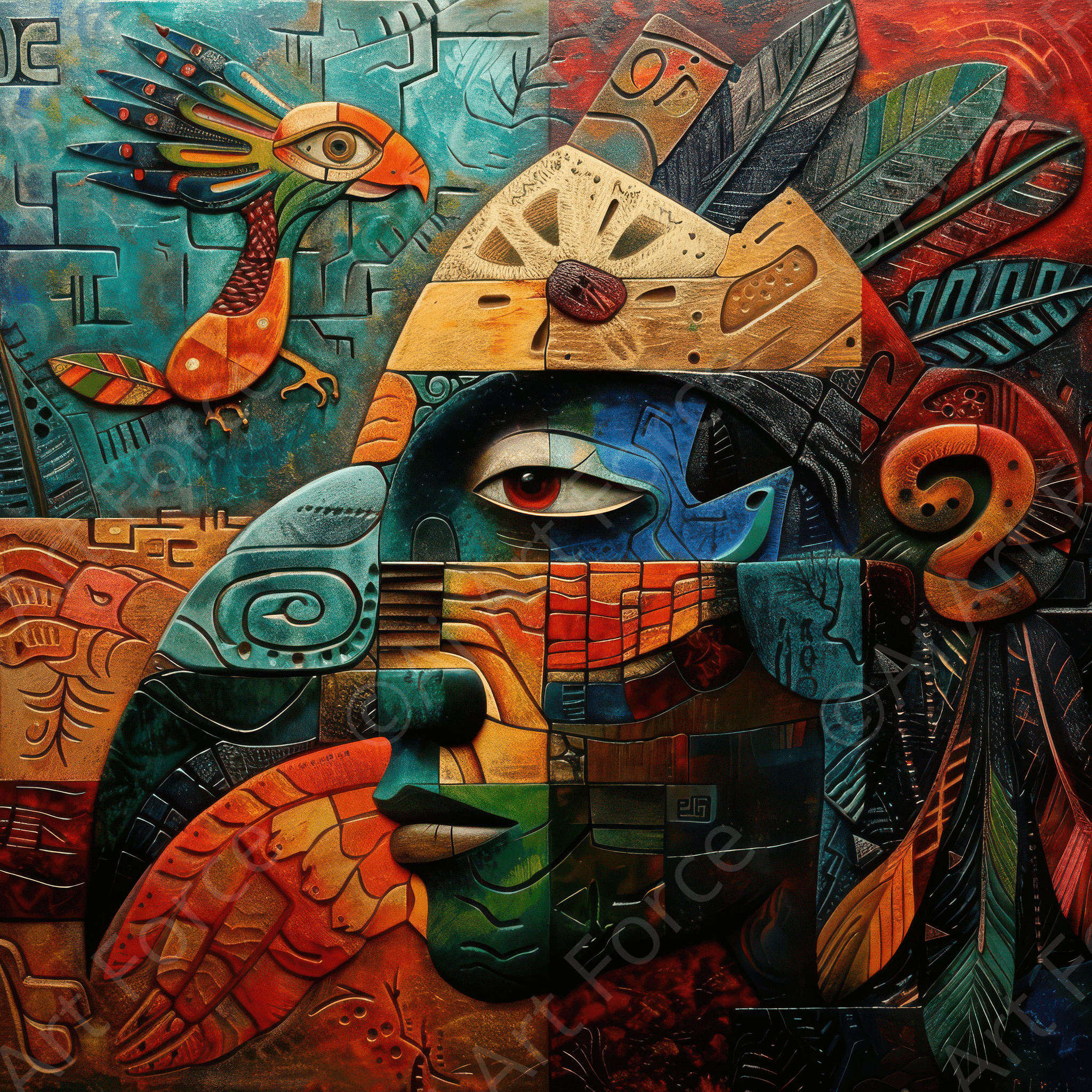 Digital Ai Artwork, of Expressionism art style Mayans ancestors 4, ideal for art enthusiasts and collectors.