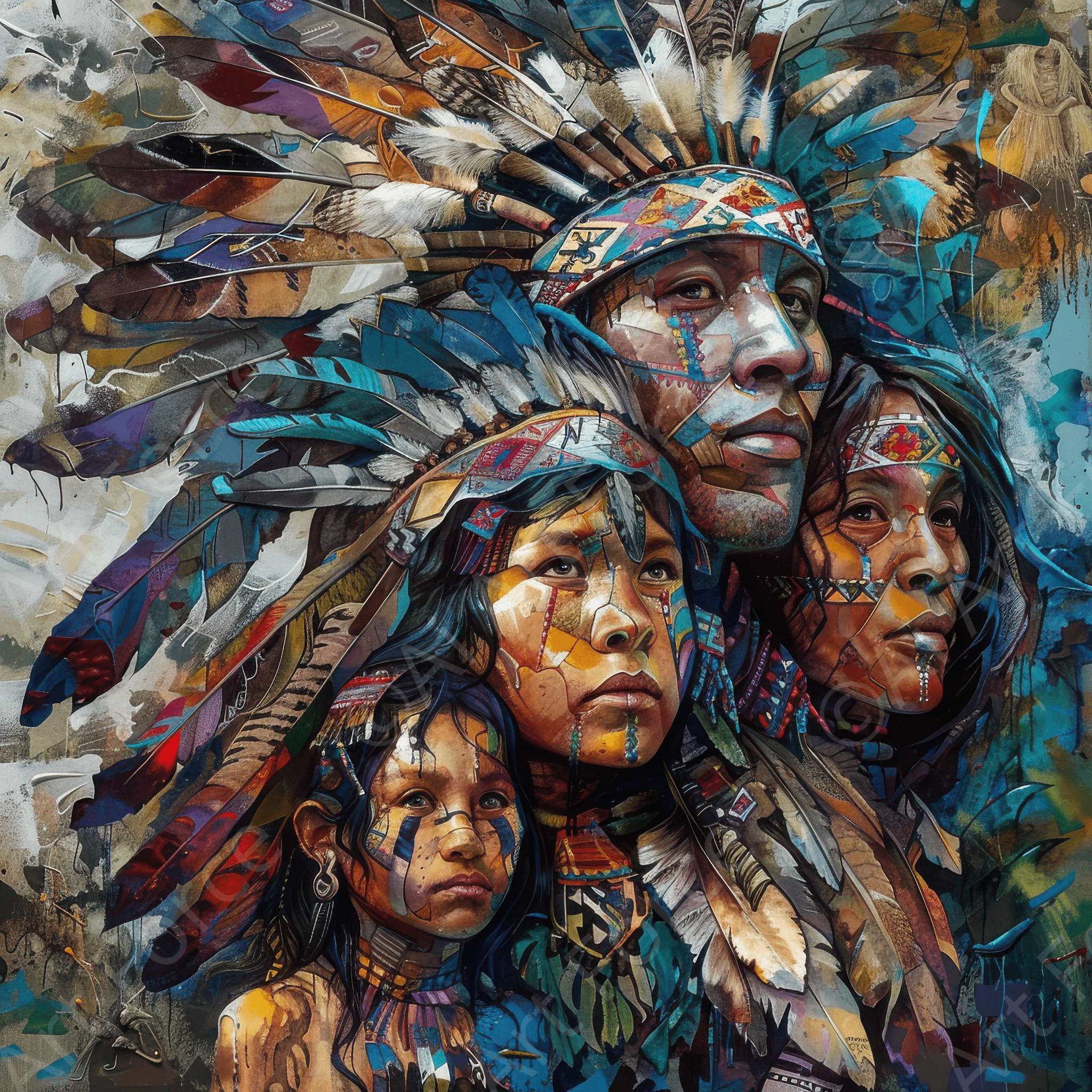 Digital Ai Artwork, of Expressionism art style Native Americans ancestors 3, ideal for art enthusiasts and collectors.