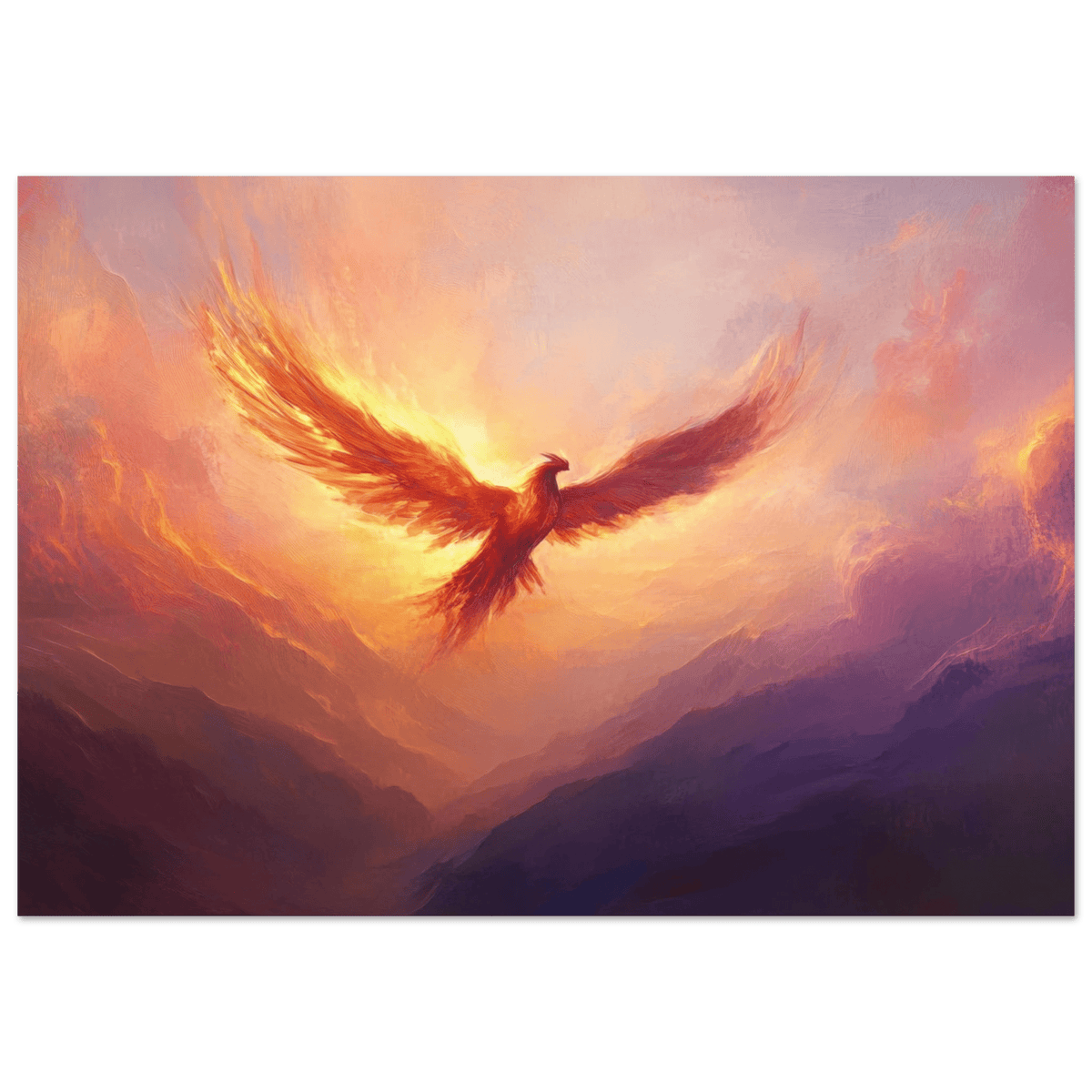 A celestial phoenix soars above a misty valley - Shop Ai Art WebShop - Digital Art online Store