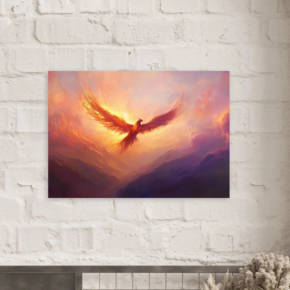 A celestial phoenix soars above a misty valley - Shop Ai Art WebShop - Digital Art online Store
