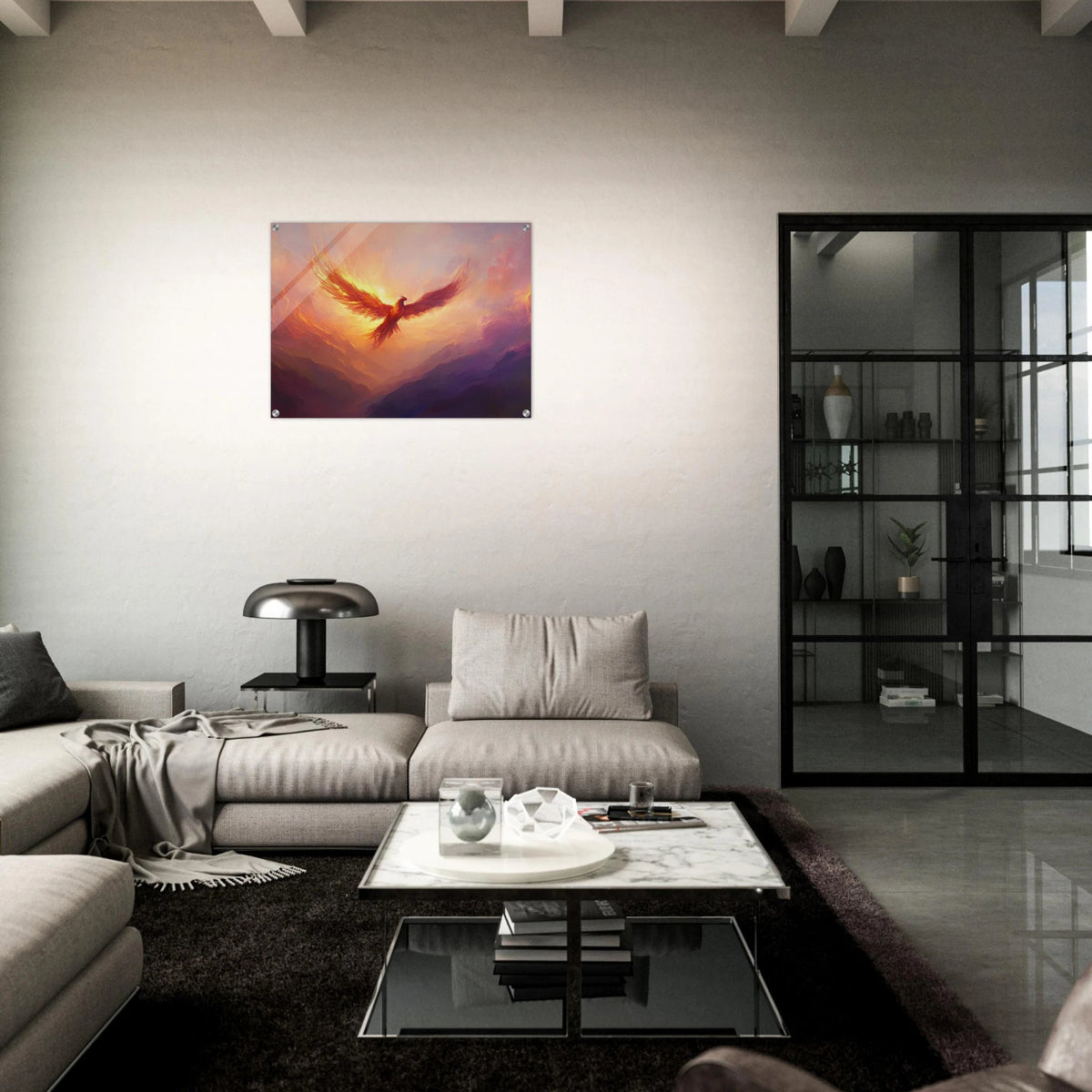 A celestial phoenix soars above a misty valley - Shop Ai Art WebShop - Digital Art online Store