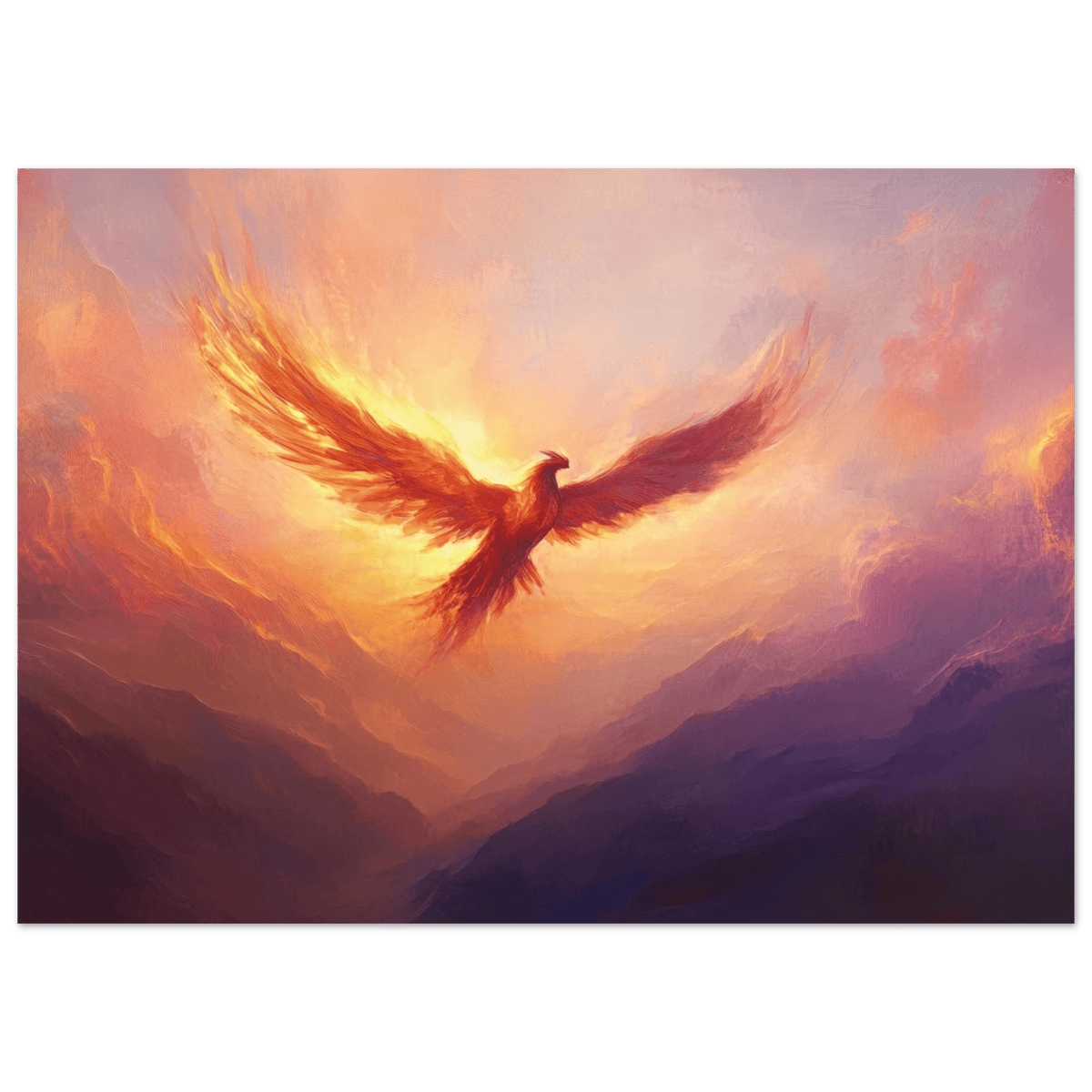 A celestial phoenix soars above a misty valley - Shop Ai Art WebShop - Digital Art online Store
