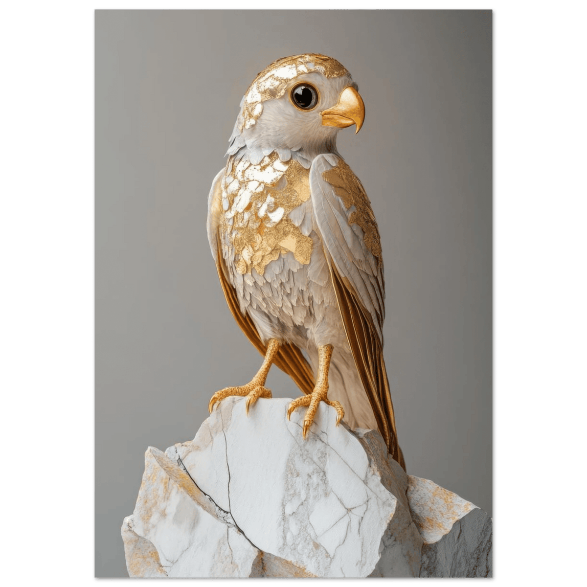 A golden bird sitting on a rock - Shop Ai Art WebShop - Digital Art online Store