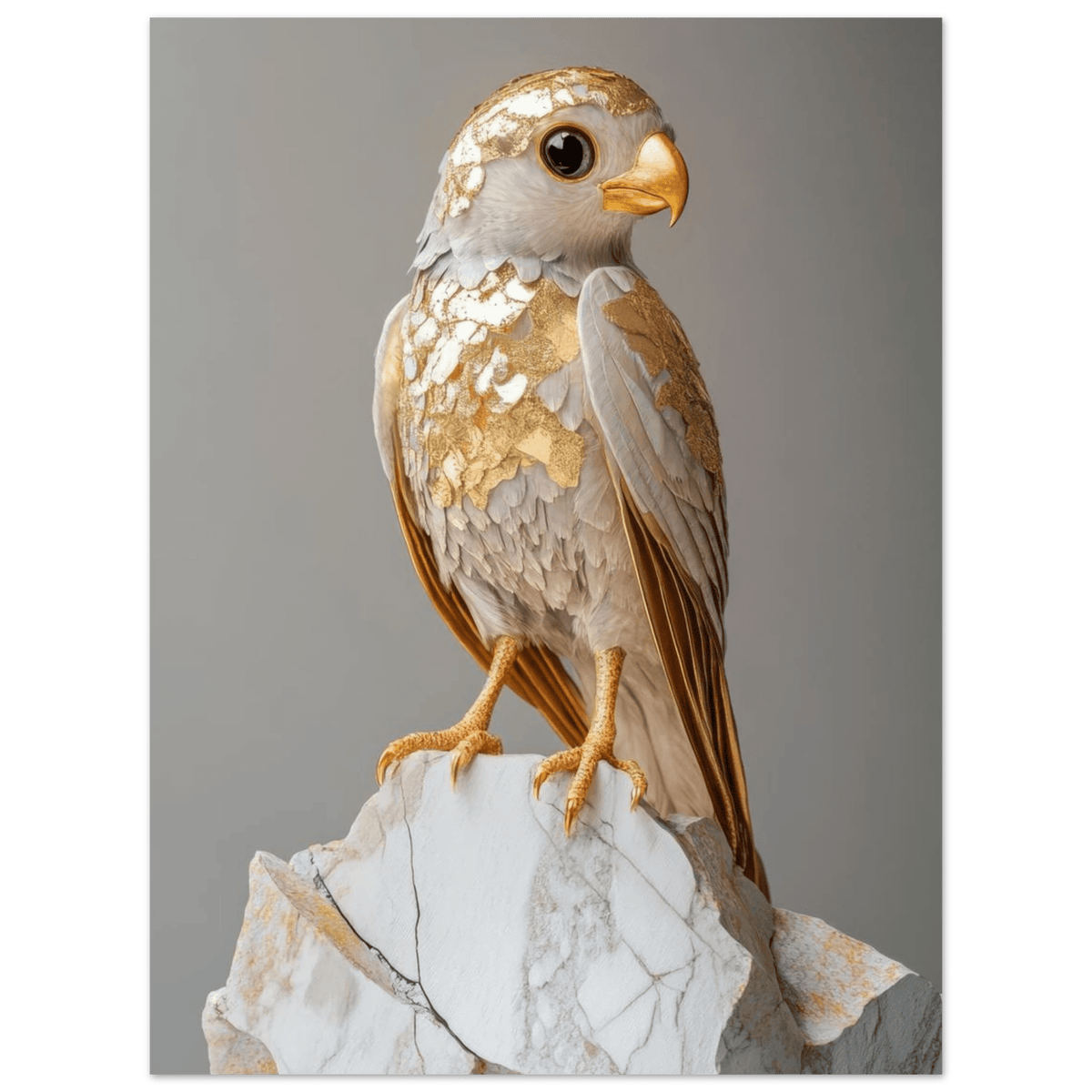 A golden bird sitting on a rock - Shop Ai Art WebShop - Digital Art online Store
