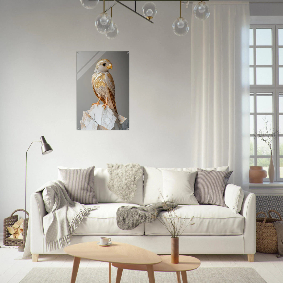 A golden bird sitting on a rock - Shop Ai Art WebShop - Digital Art online Store