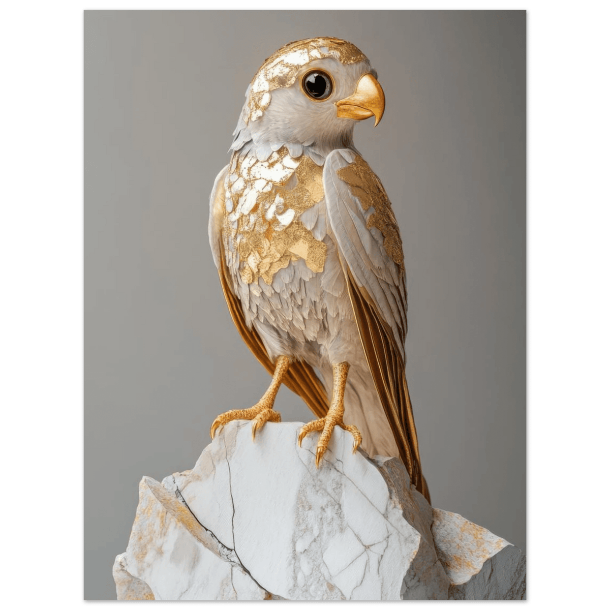 A golden bird sitting on a rock - Shop Ai Art WebShop - Digital Art online Store