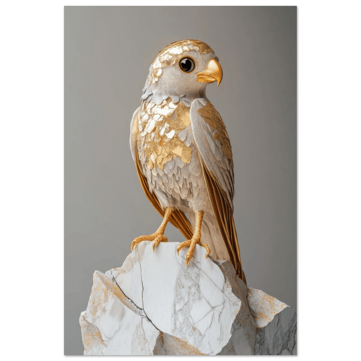 A golden bird sitting on a rock - Shop Ai Art WebShop - Digital Art online Store