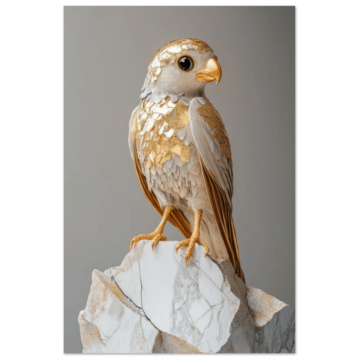 A golden bird sitting on a rock - Shop Ai Art WebShop - Digital Art online Store