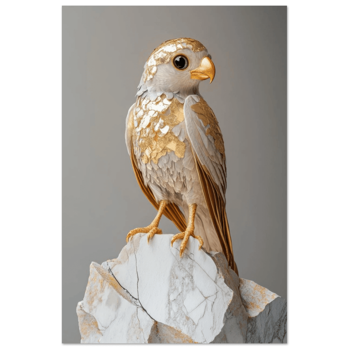A golden bird sitting on a rock - Shop Ai Art WebShop - Digital Art online Store