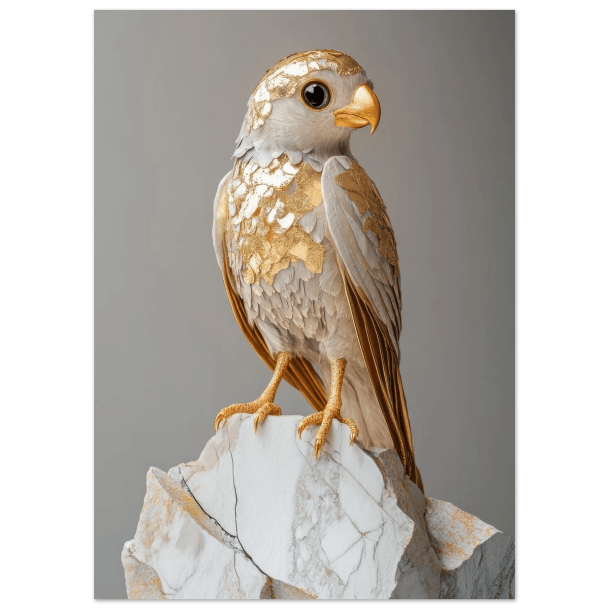 A golden bird sitting on a rock - Shop Ai Art WebShop - Digital Art online Store