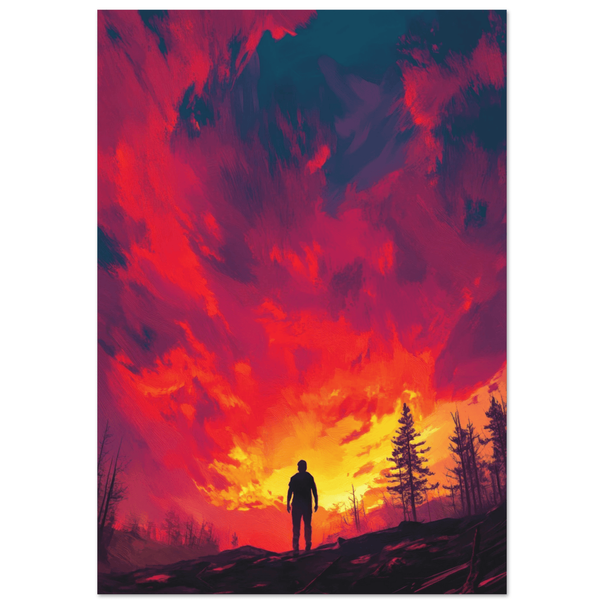 A lone figure stands before an apocalyptic sunse 1 - Shop Ai Art WebShop - Digital Art online Store