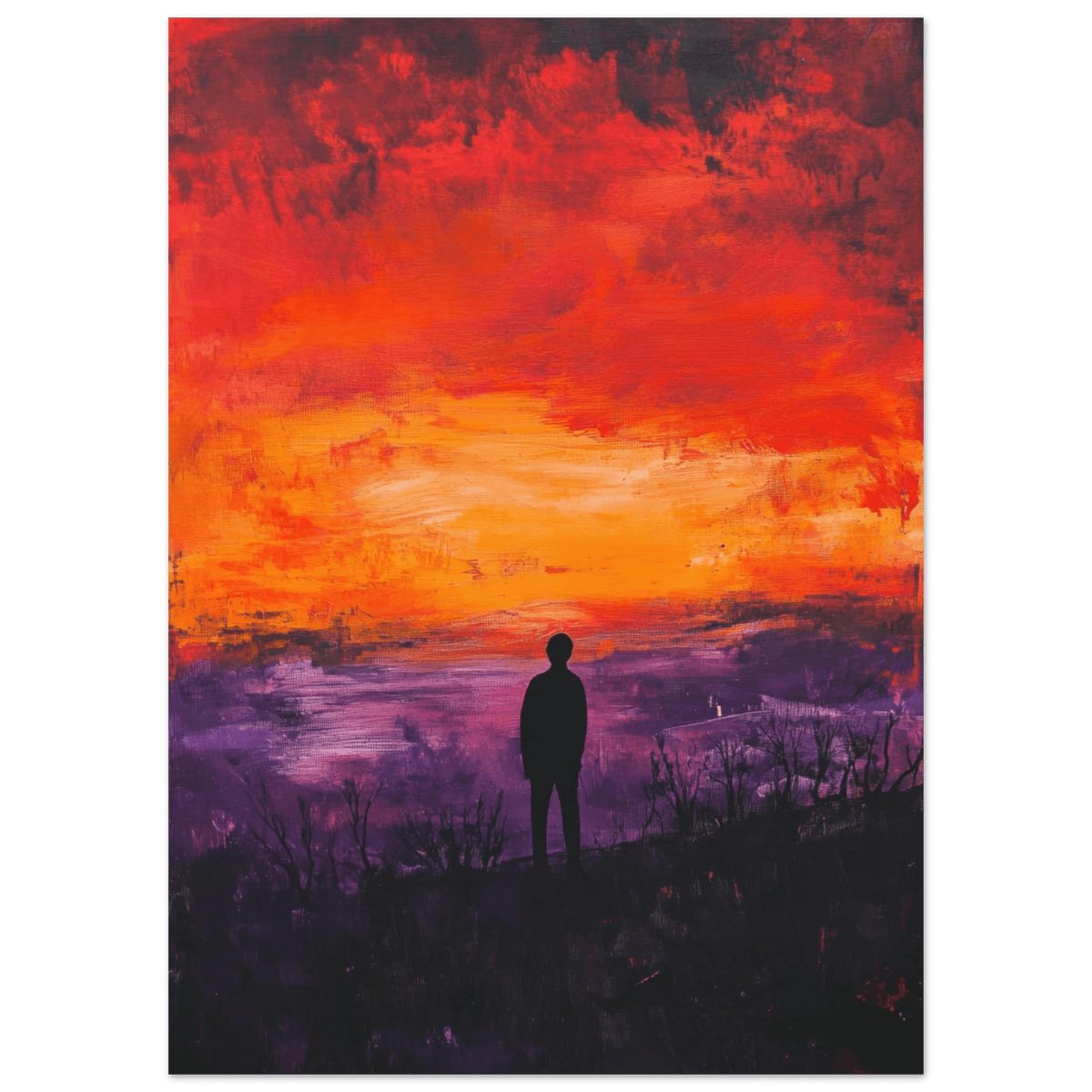 A lone figure stands before an apocalyptic sunse 2 - Shop Ai Art WebShop - Digital Art online Store