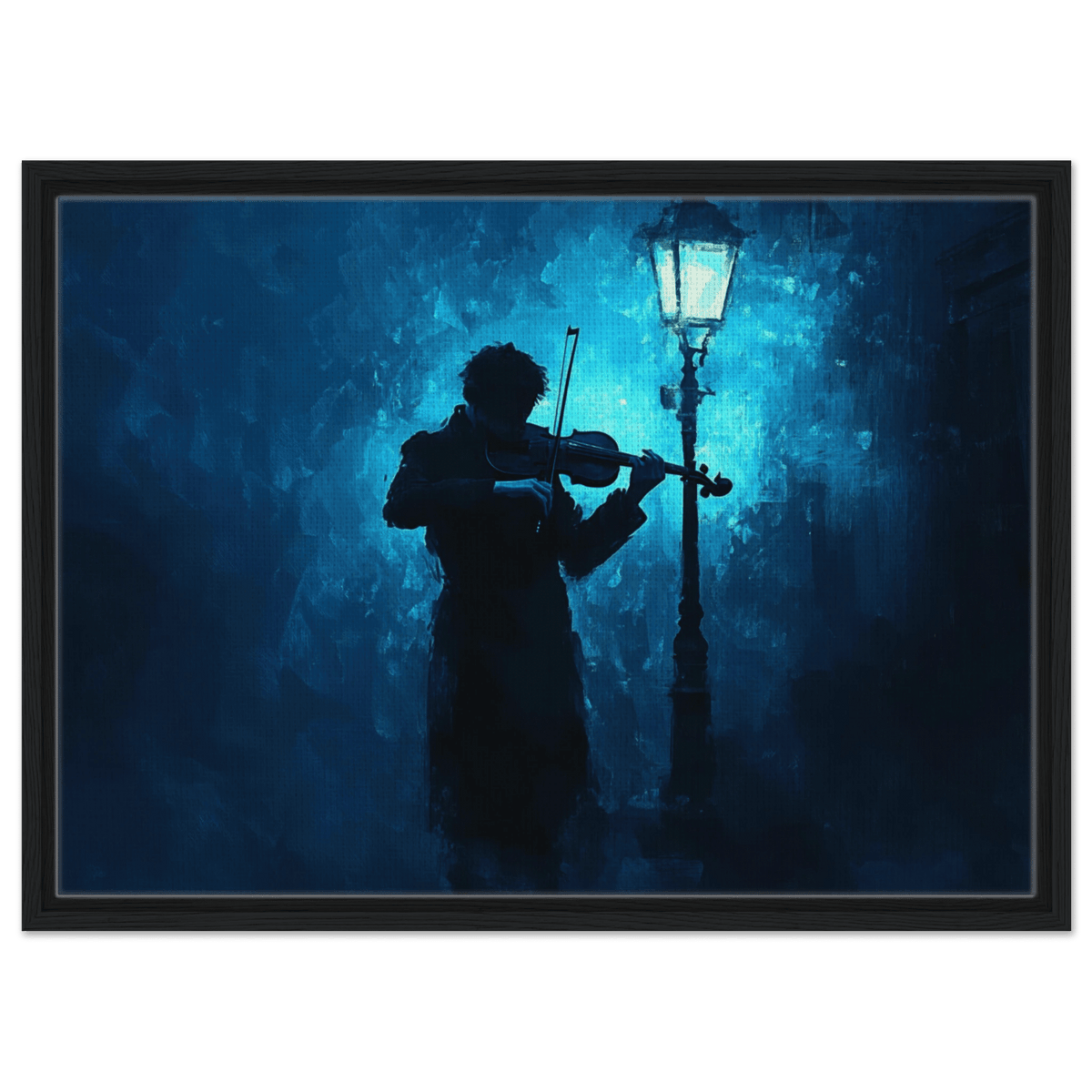 A lone violinist stands beneath a flickering sir 3 - Shop Ai Art WebShop - Digital Art online Store