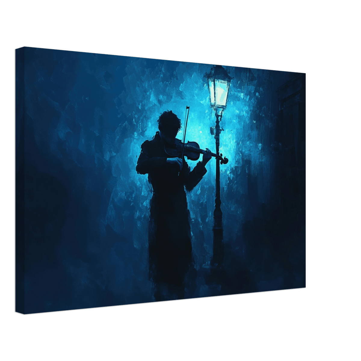 A lone violinist stands beneath a flickering sir 3 - Shop Ai Art WebShop - Digital Art online Store