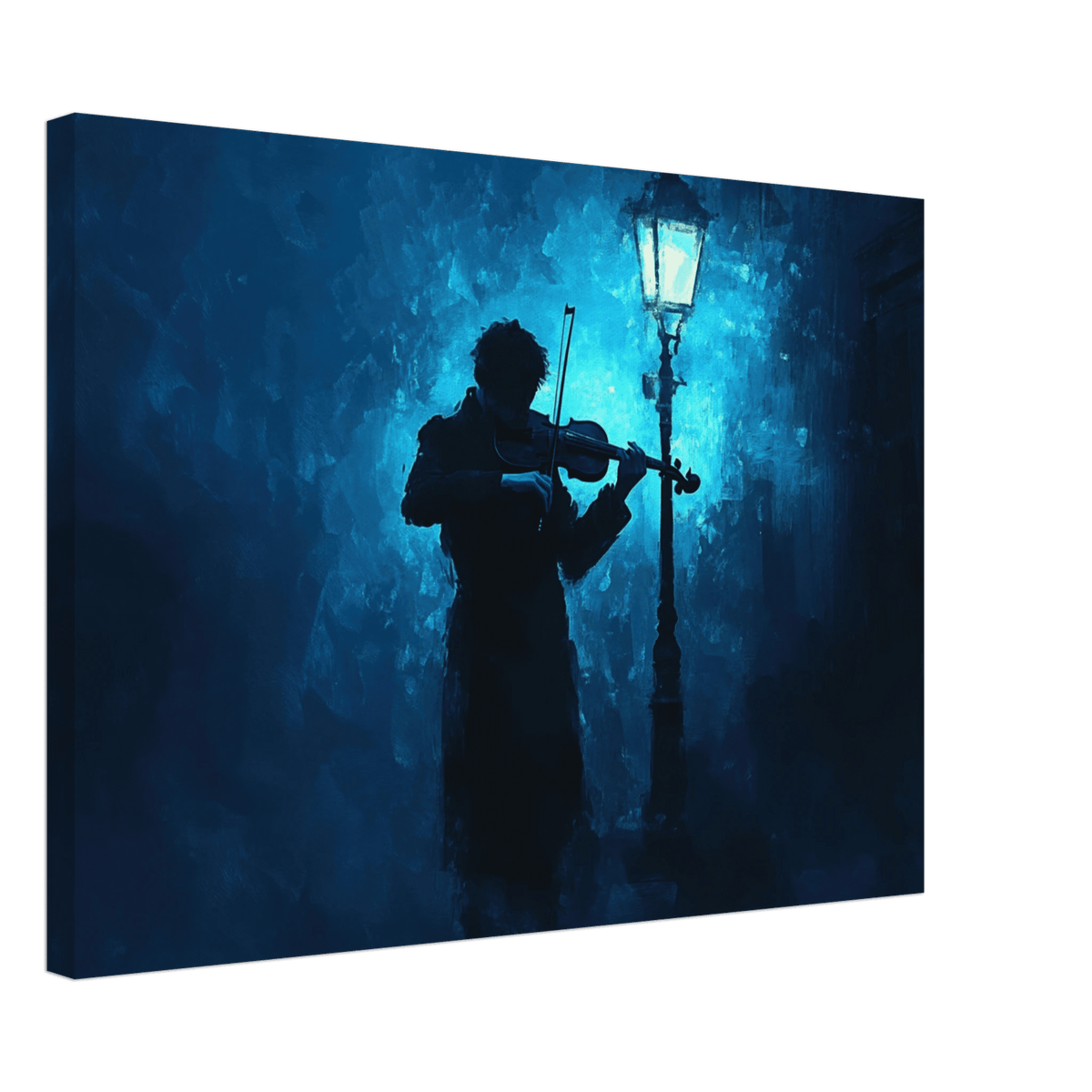 A lone violinist stands beneath a flickering sir 3 - Shop Ai Art WebShop - Digital Art online Store