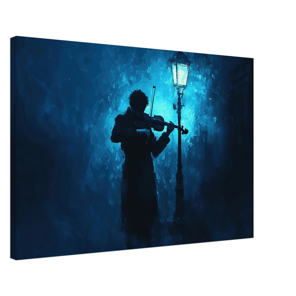 A lone violinist stands beneath a flickering sir 3 - Shop Ai Art WebShop - Digital Art online Store