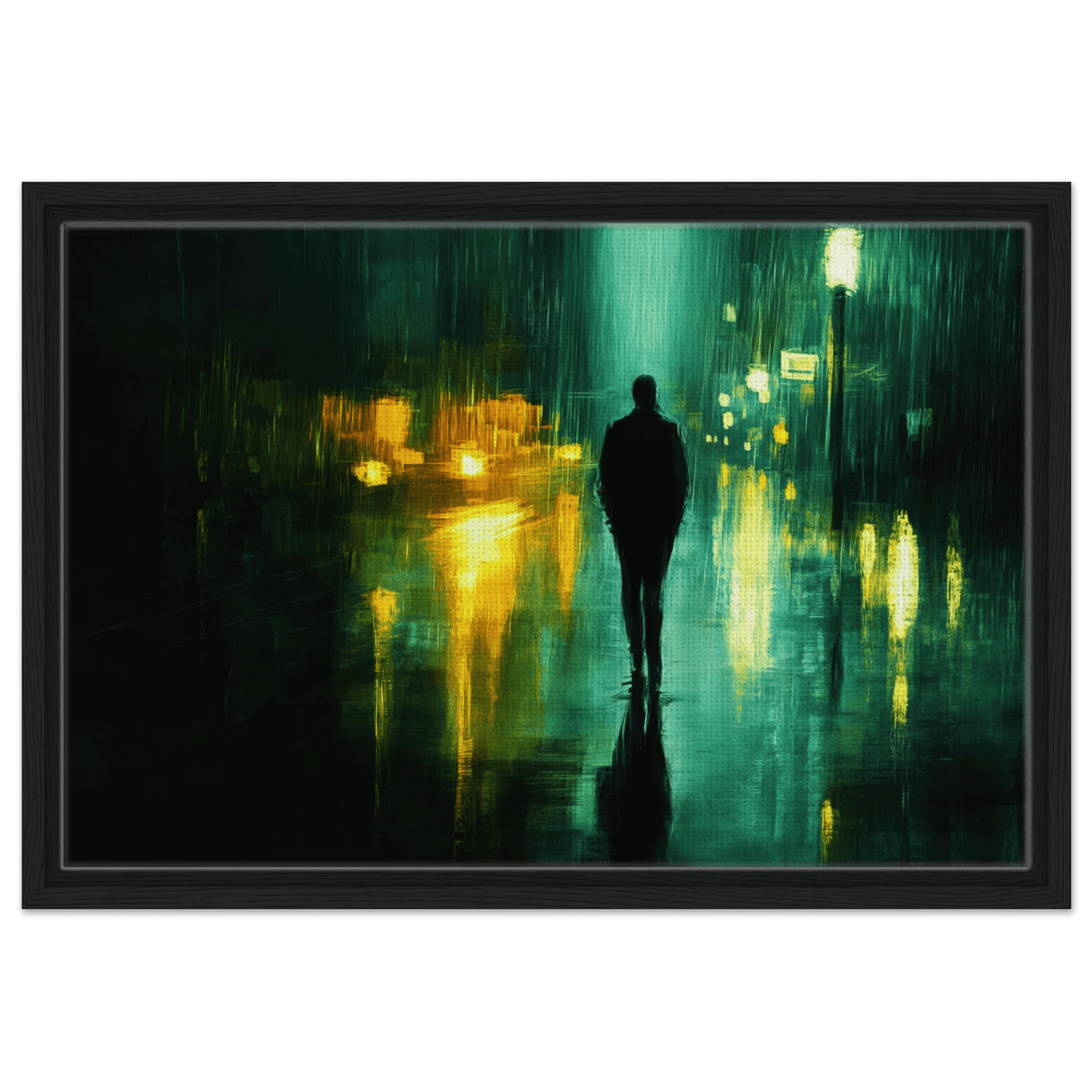 A man walks alone in the pouring rain his figure - Shop Ai Art WebShop - Digital Art online Store