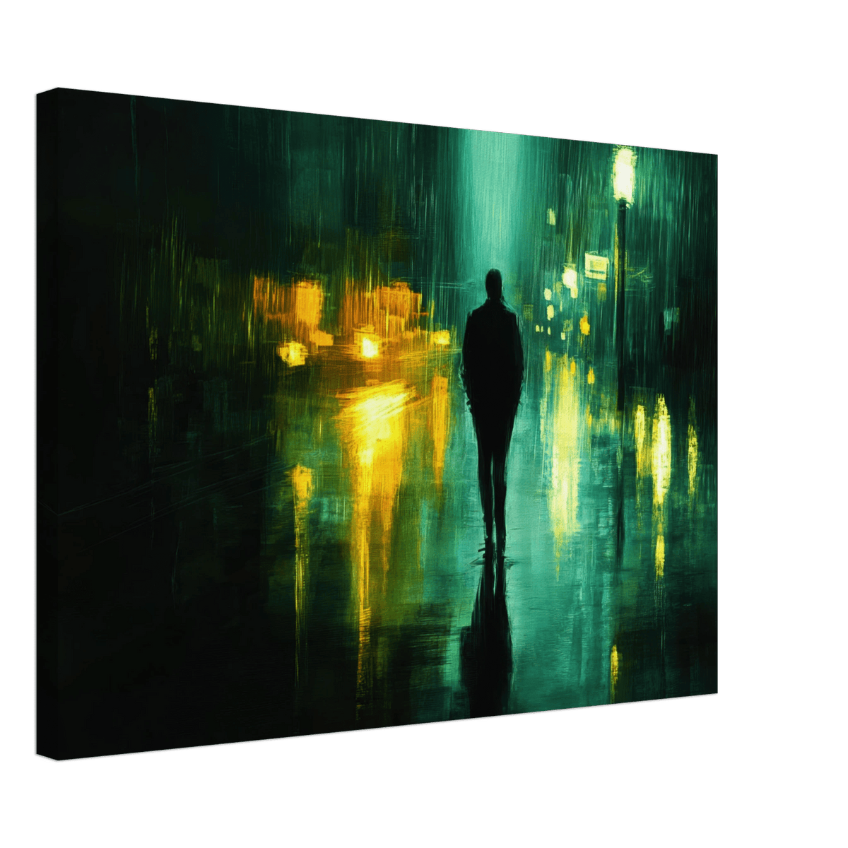 A man walks alone in the pouring rain his figure - Shop Ai Art WebShop - Digital Art online Store