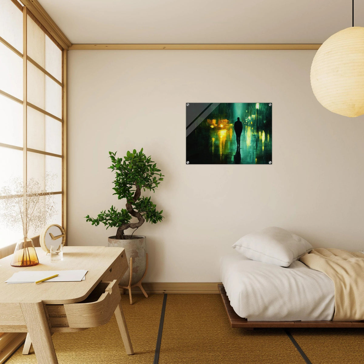 A man walks alone in the pouring rain his figure - Shop Ai Art WebShop - Digital Art online Store