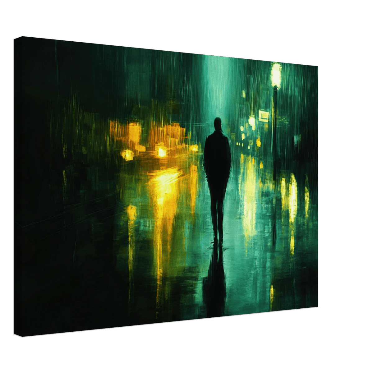 A man walks alone in the pouring rain his figure - Shop Ai Art WebShop - Digital Art online Store