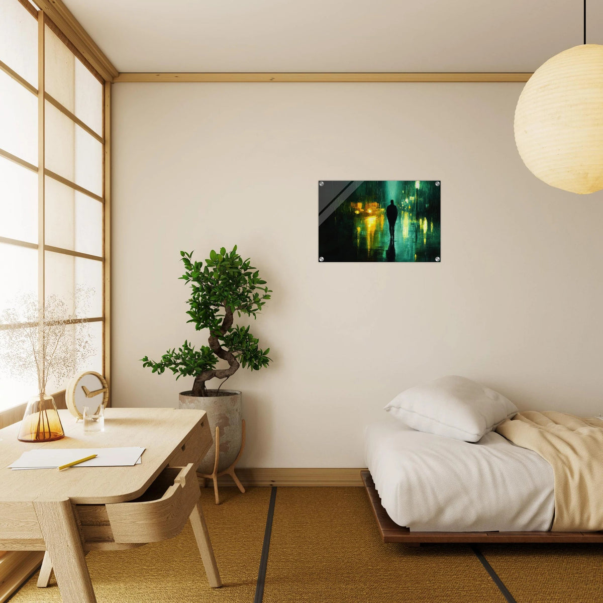 A man walks alone in the pouring rain his figure - Shop Ai Art WebShop - Digital Art online Store