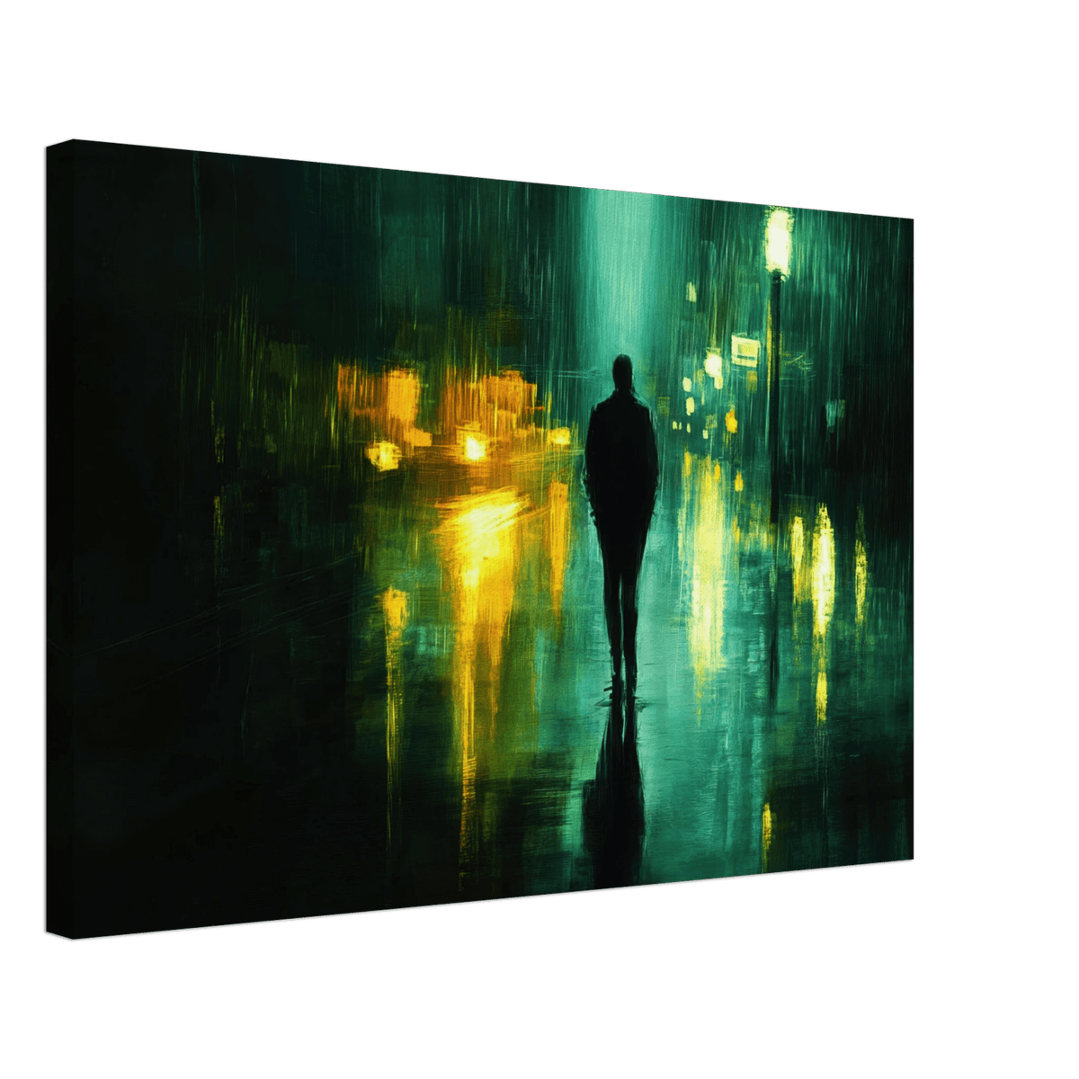 A man walks alone in the pouring rain his figure - Shop Ai Art WebShop - Digital Art online Store