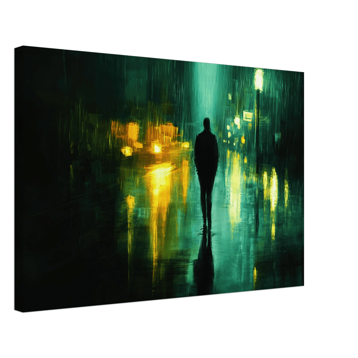 A man walks alone in the pouring rain his figure - Shop Ai Art WebShop - Digital Art online Store