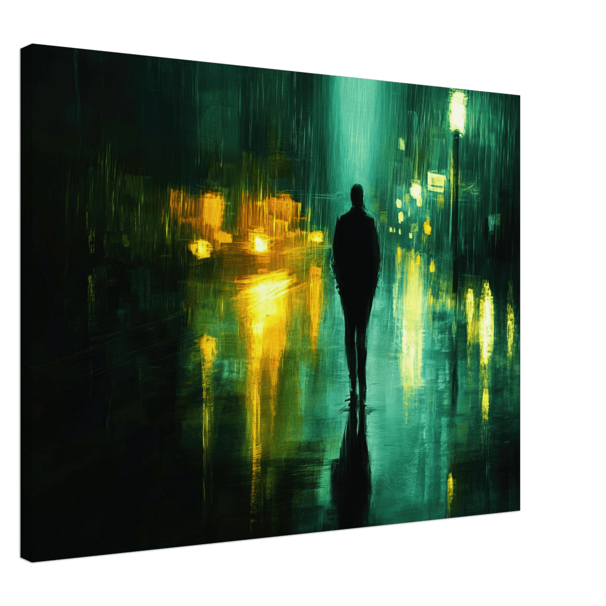 A man walks alone in the pouring rain his figure - Shop Ai Art WebShop - Digital Art online Store