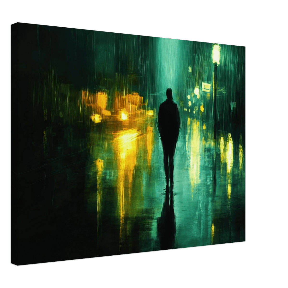 A man walks alone in the pouring rain his figure - Shop Ai Art WebShop - Digital Art online Store