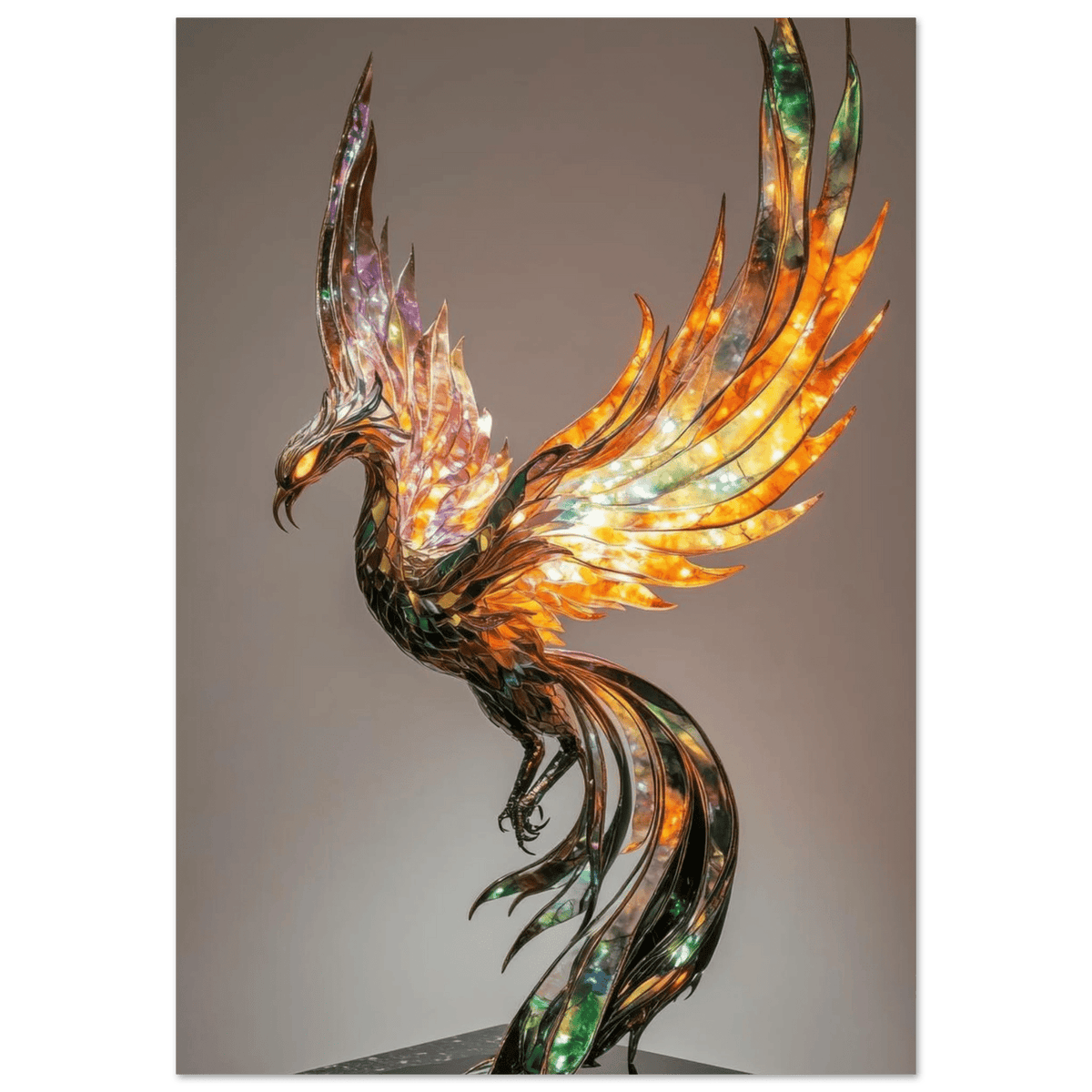 A metal fire opal Phoenix statue - Shop Ai Art WebShop - Digital Art online Store