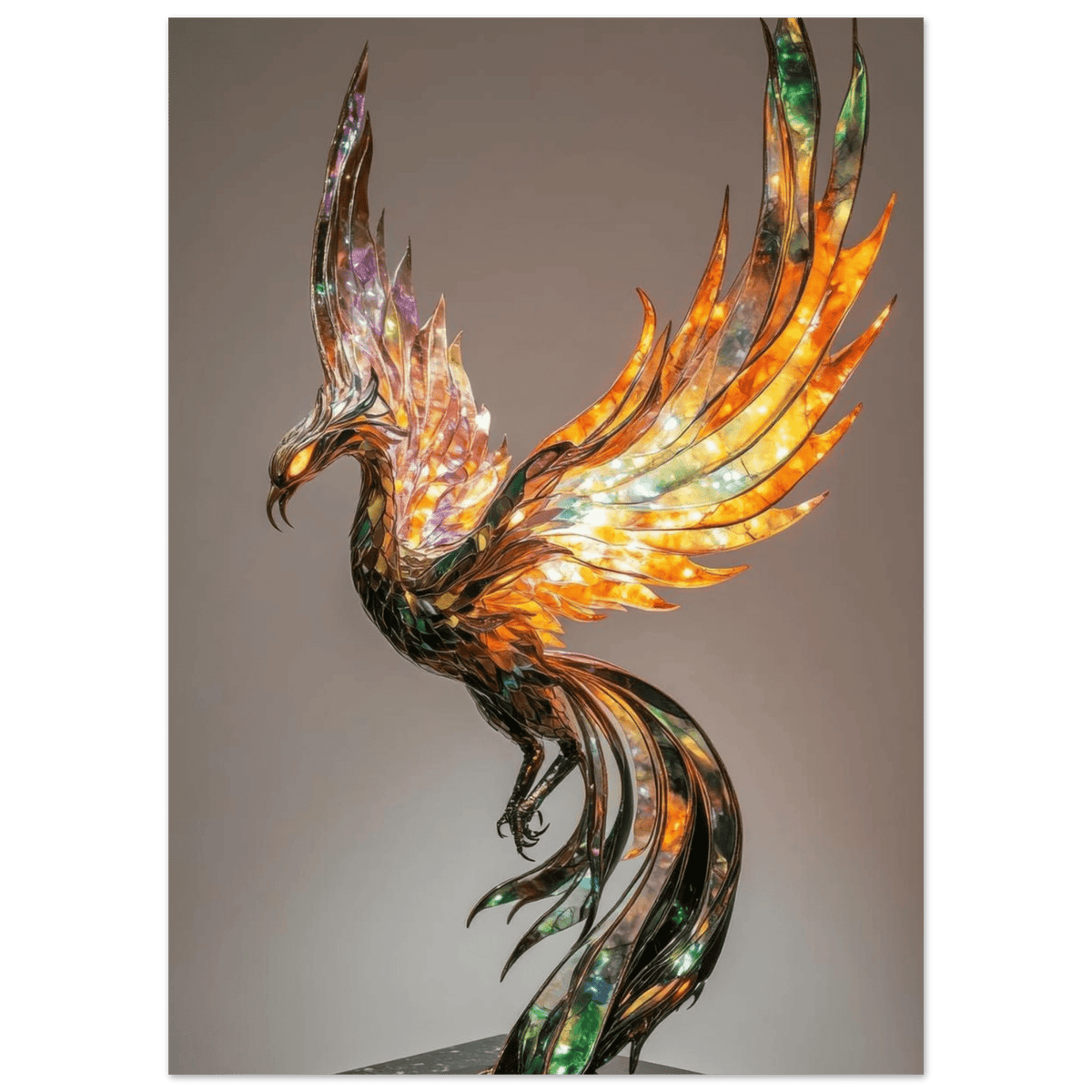 A metal fire opal Phoenix statue - Shop Ai Art WebShop - Digital Art online Store