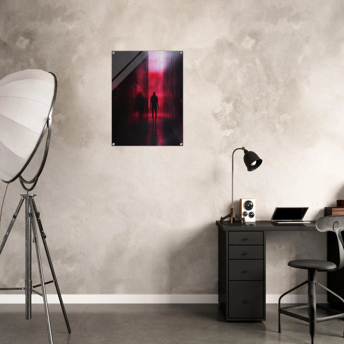 A mysterious figure with an elongated shadow sta - Shop Ai Art WebShop - Digital Art online Store