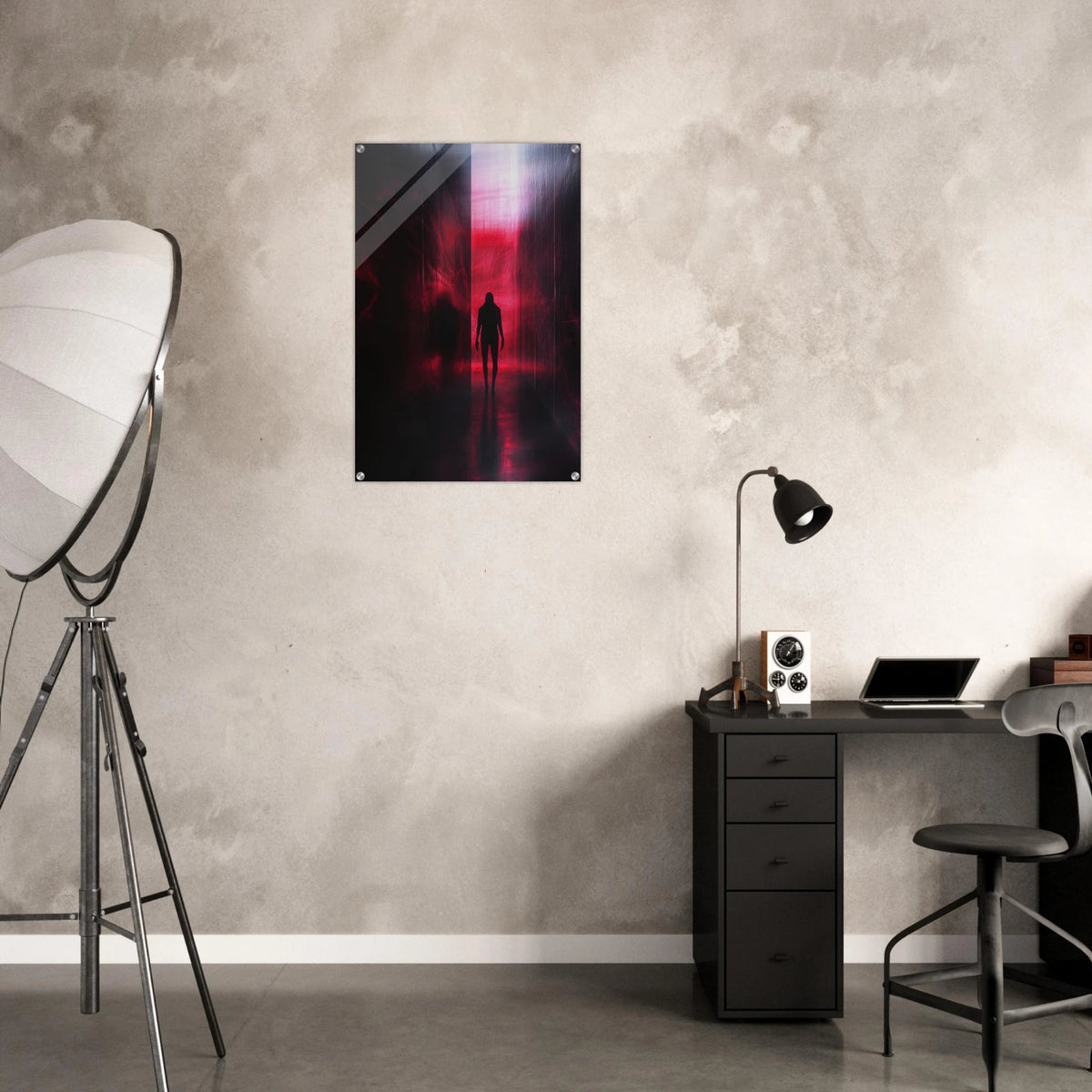 A mysterious figure with an elongated shadow sta - Shop Ai Art WebShop - Digital Art online Store