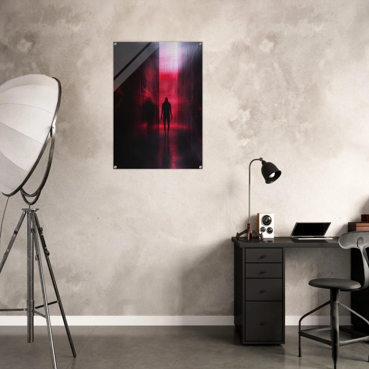 A mysterious figure with an elongated shadow sta - Shop Ai Art WebShop - Digital Art online Store