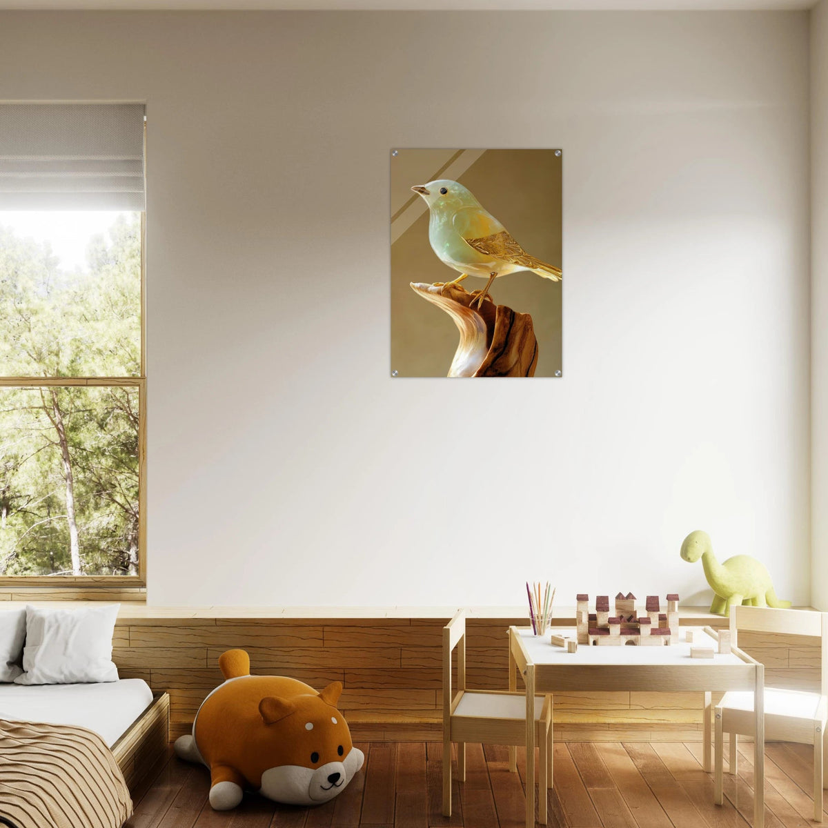A small bird sitting on top of a wooden branch - Shop Ai Art WebShop - Digital Art online Store