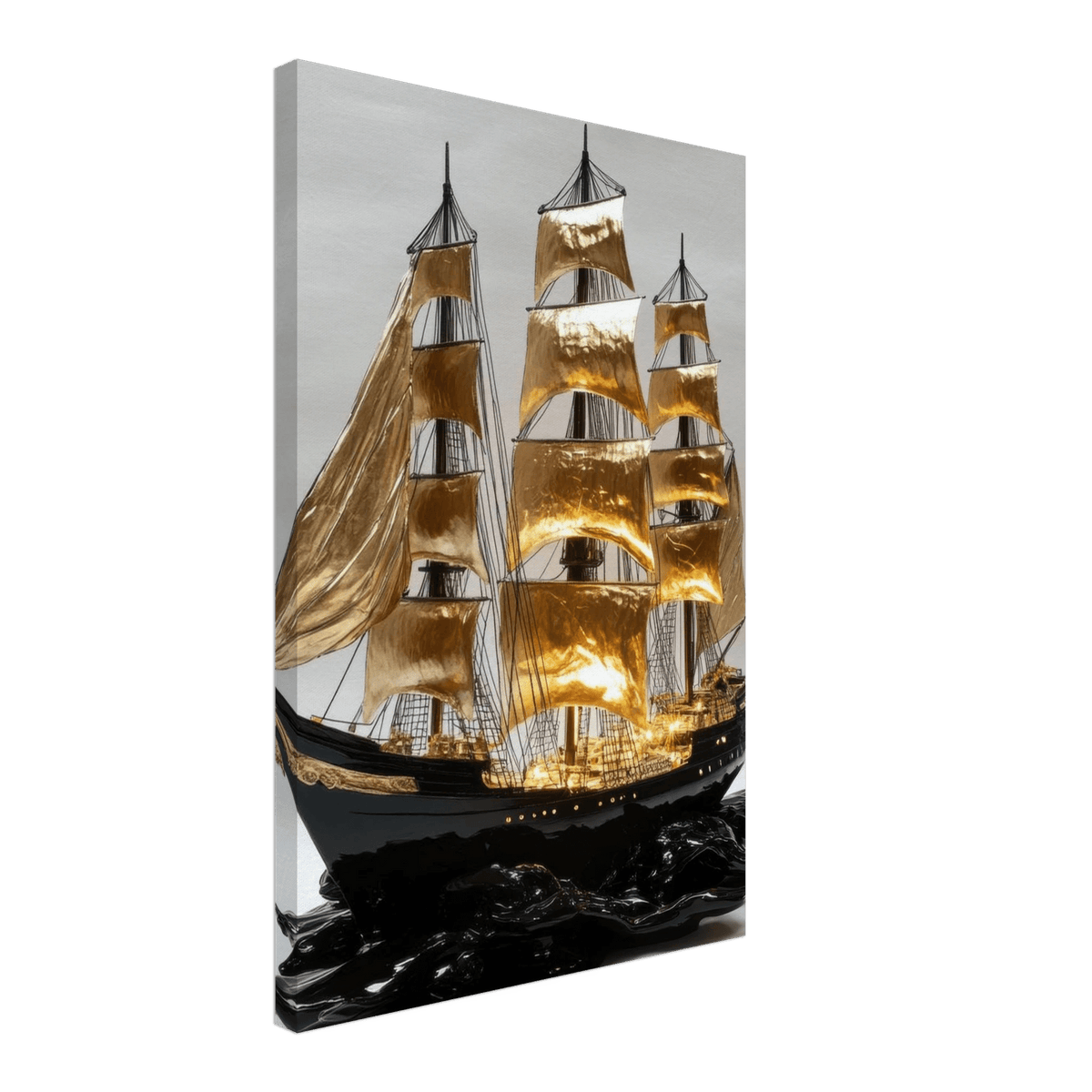 A striking black ship sails across glossy waves - Shop Ai Art WebShop - Digital Art online Store
