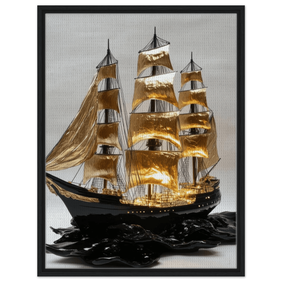 A striking black ship sails across glossy waves - Shop Ai Art WebShop - Digital Art online Store