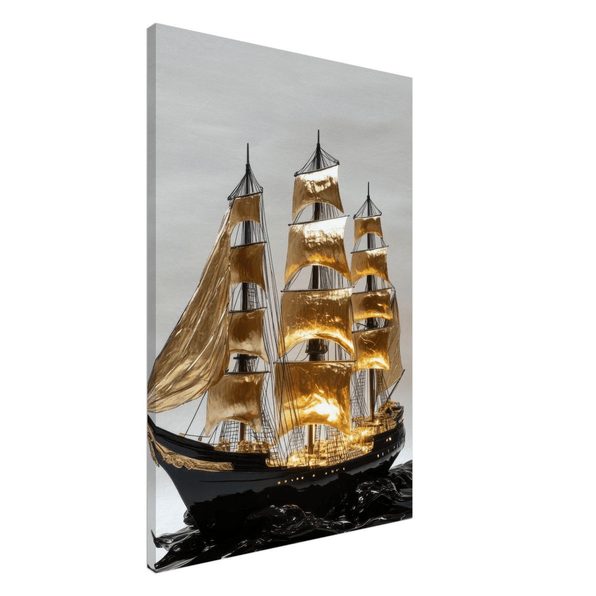 A striking black ship sails across glossy waves - Shop Ai Art WebShop - Digital Art online Store
