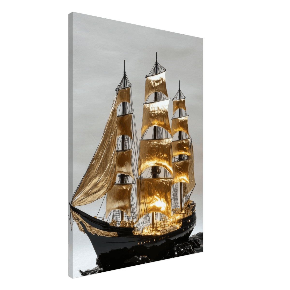 A striking black ship sails across glossy waves - Shop Ai Art WebShop - Digital Art online Store