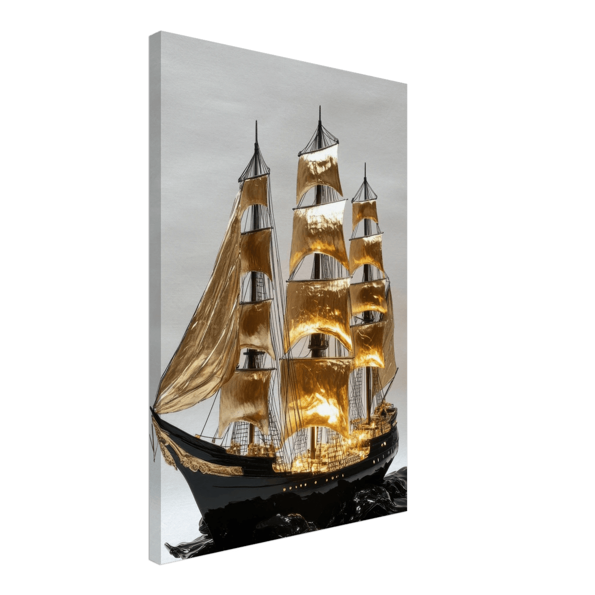 A striking black ship sails across glossy waves - Shop Ai Art WebShop - Digital Art online Store