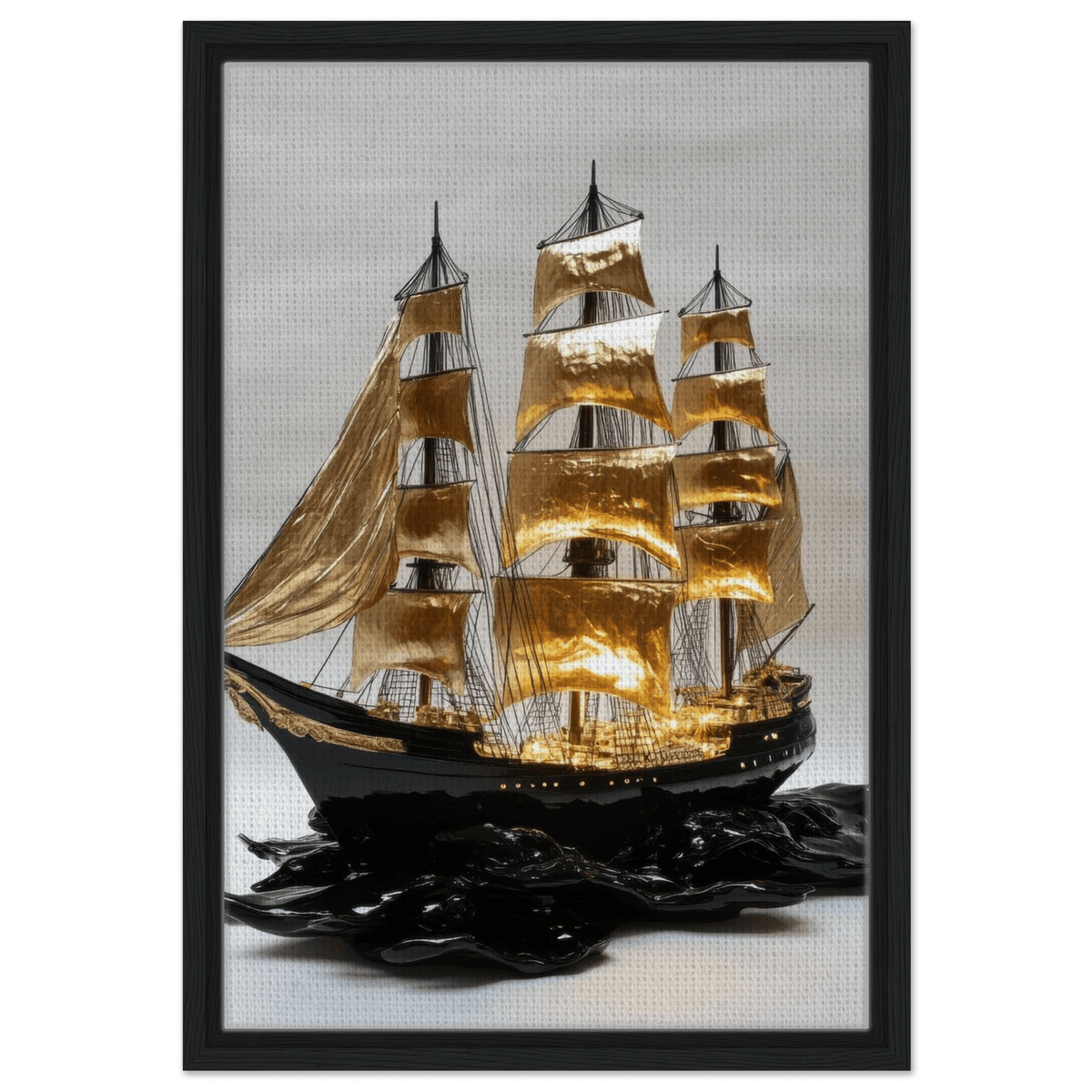 A striking black ship sails across glossy waves - Shop Ai Art WebShop - Digital Art online Store