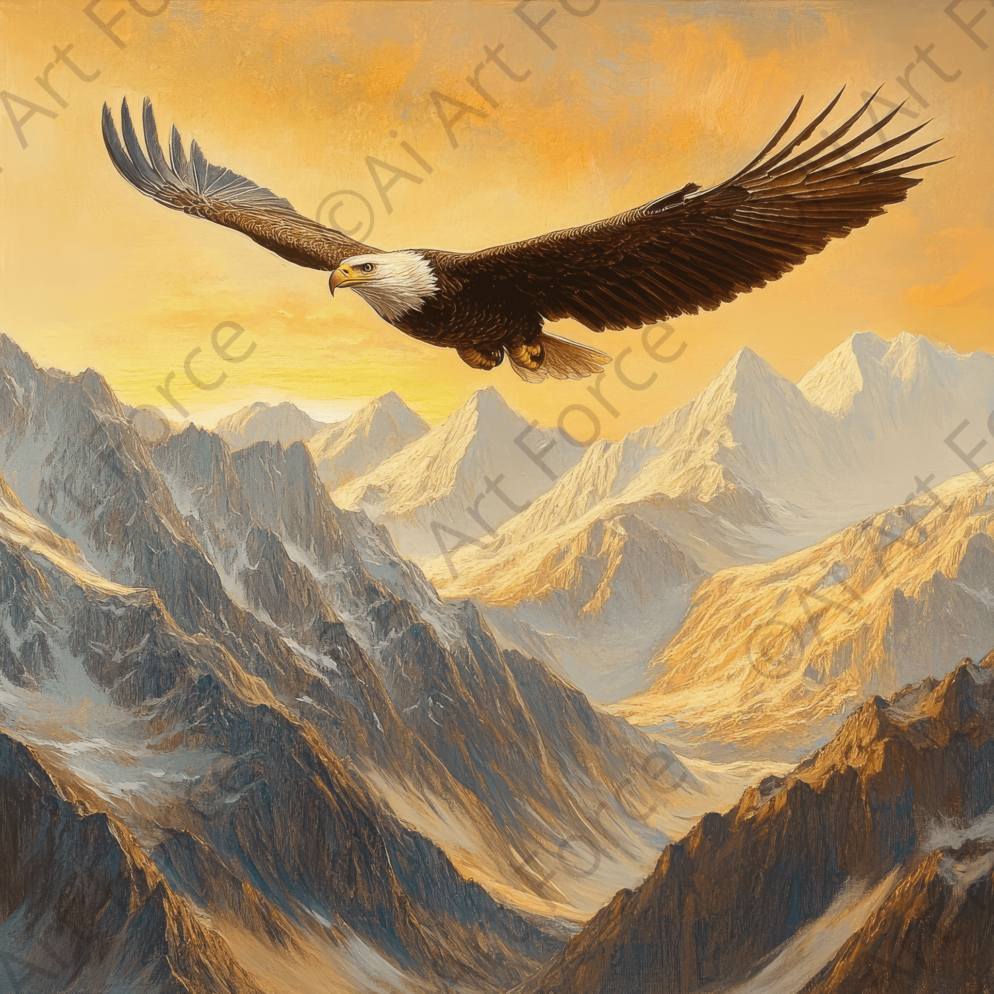Digital Ai Artwork, of Eagle Soaring Over Mountains 4, ideal for art enthusiasts and collectors.