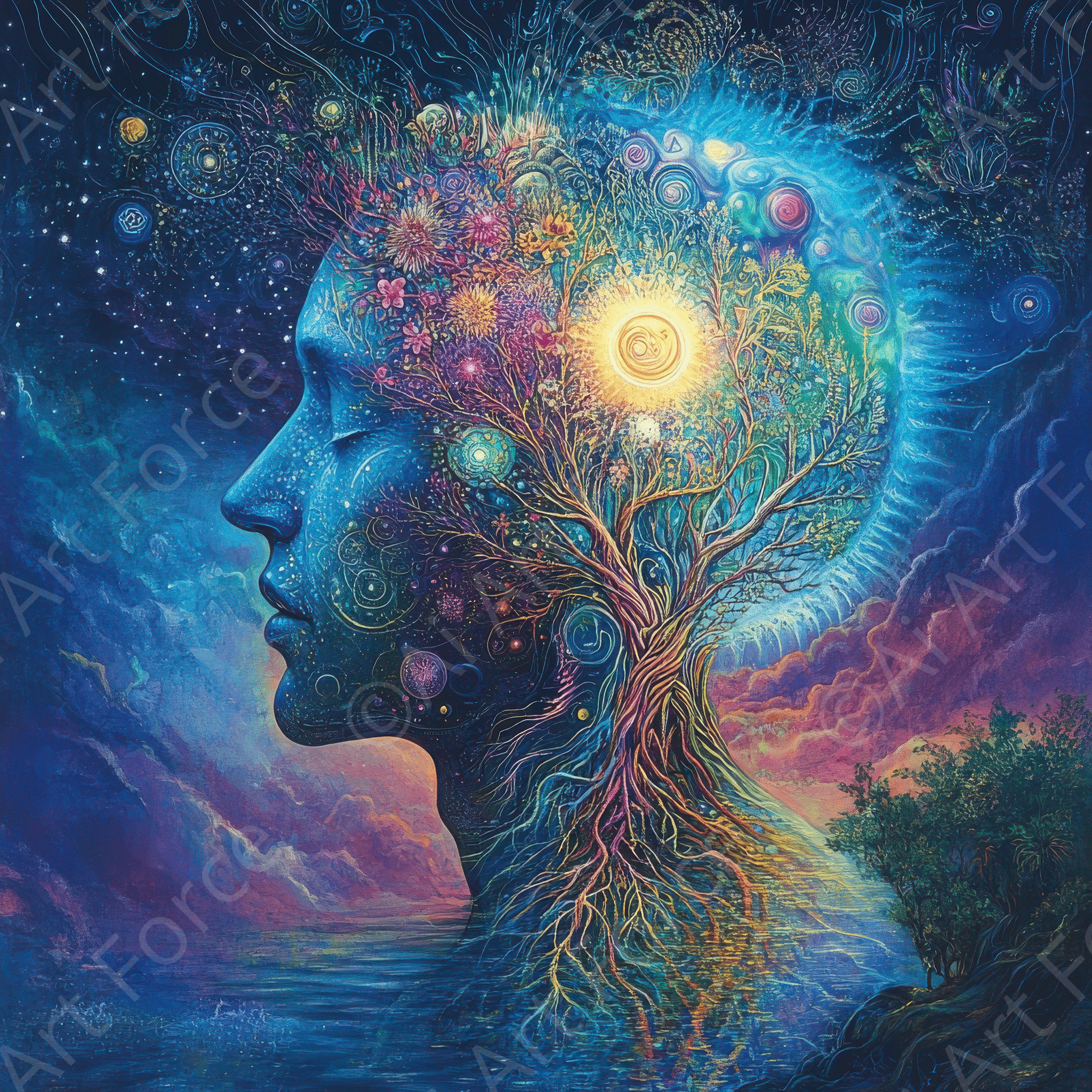 Digital Ai Artwork, of Embodied vs. Digital Spiritual Growth, ideal for art enthusiasts and collectors.