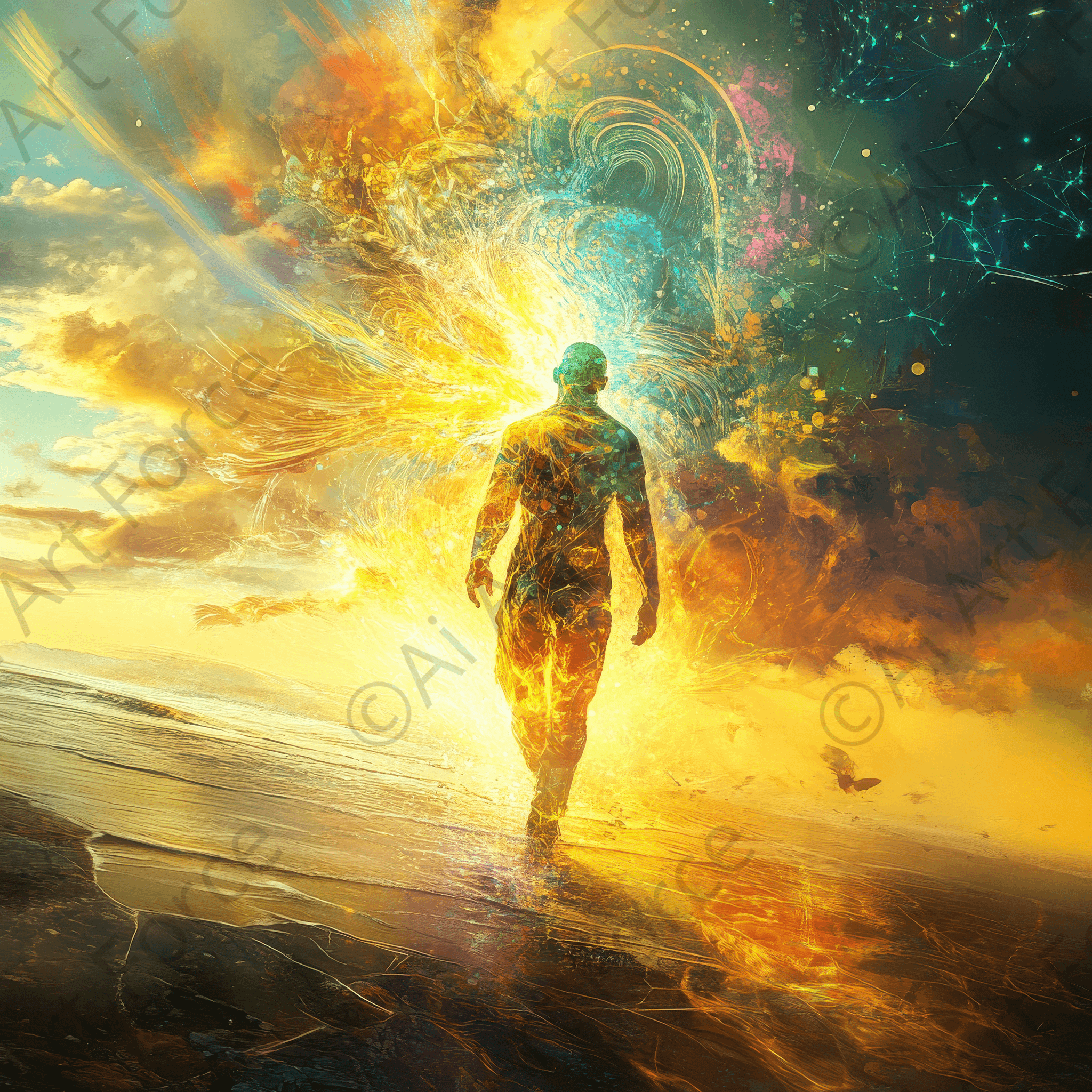 Digital Ai Artwork, of Embodied vs. Digital Spiritual Growth 6, ideal for art enthusiasts and collectors.