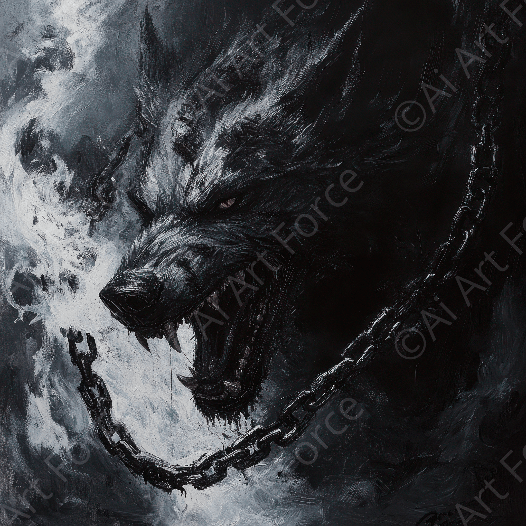 Digital Ai Artwork, of Fenrir Breaking Free 3, ideal for art enthusiasts and collectors.