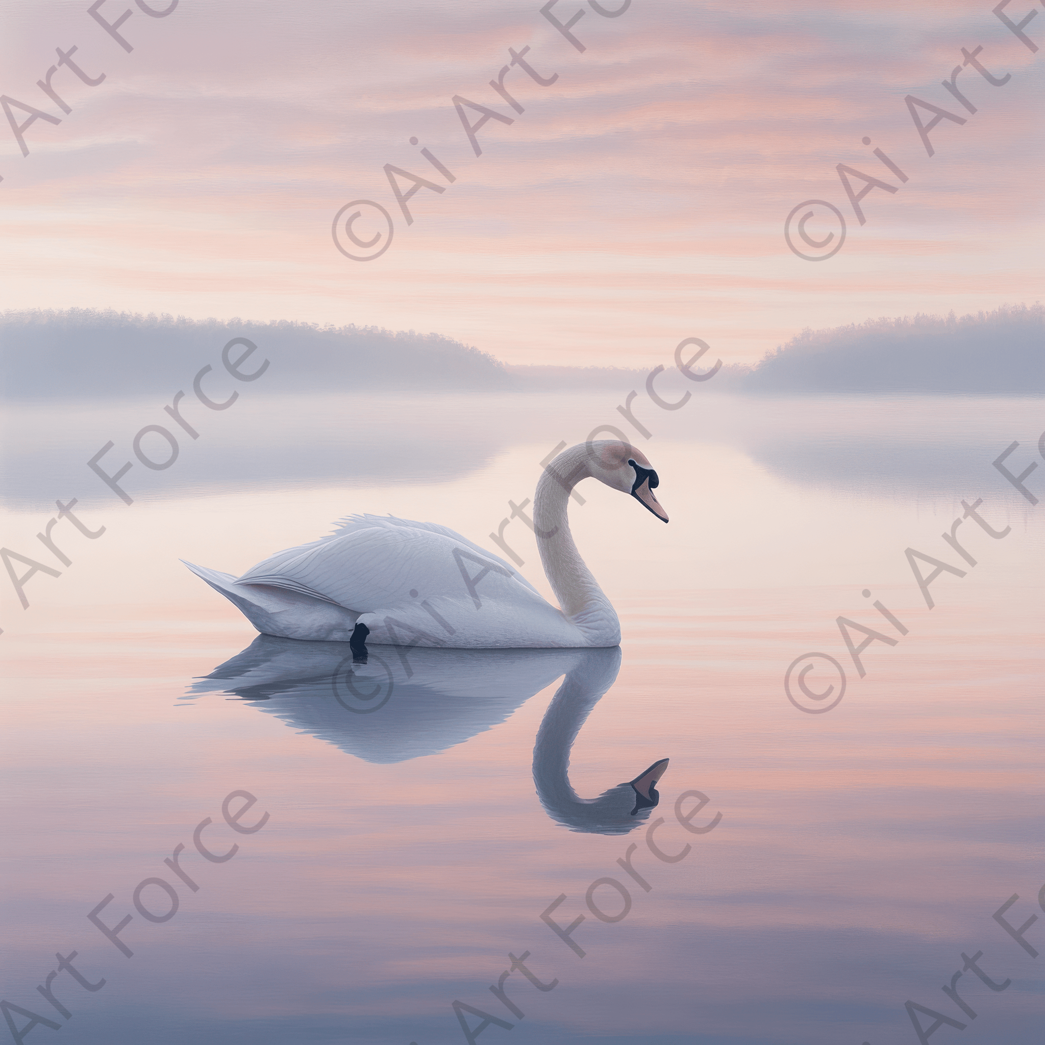 Digital Ai Artwork, of Graceful Swan on a Serene Lake 2, ideal for art enthusiasts and collectors.