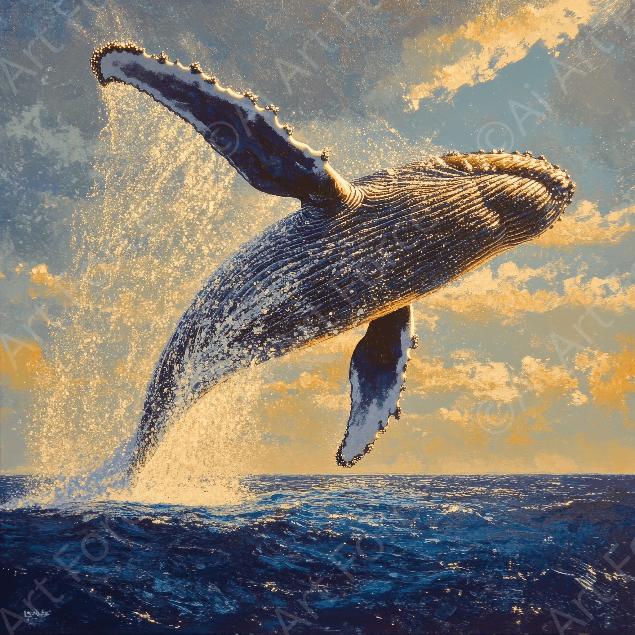 Digital Ai Artwork, of Humpback Whale Breaching the Ocean 3, ideal for art enthusiasts and collectors.