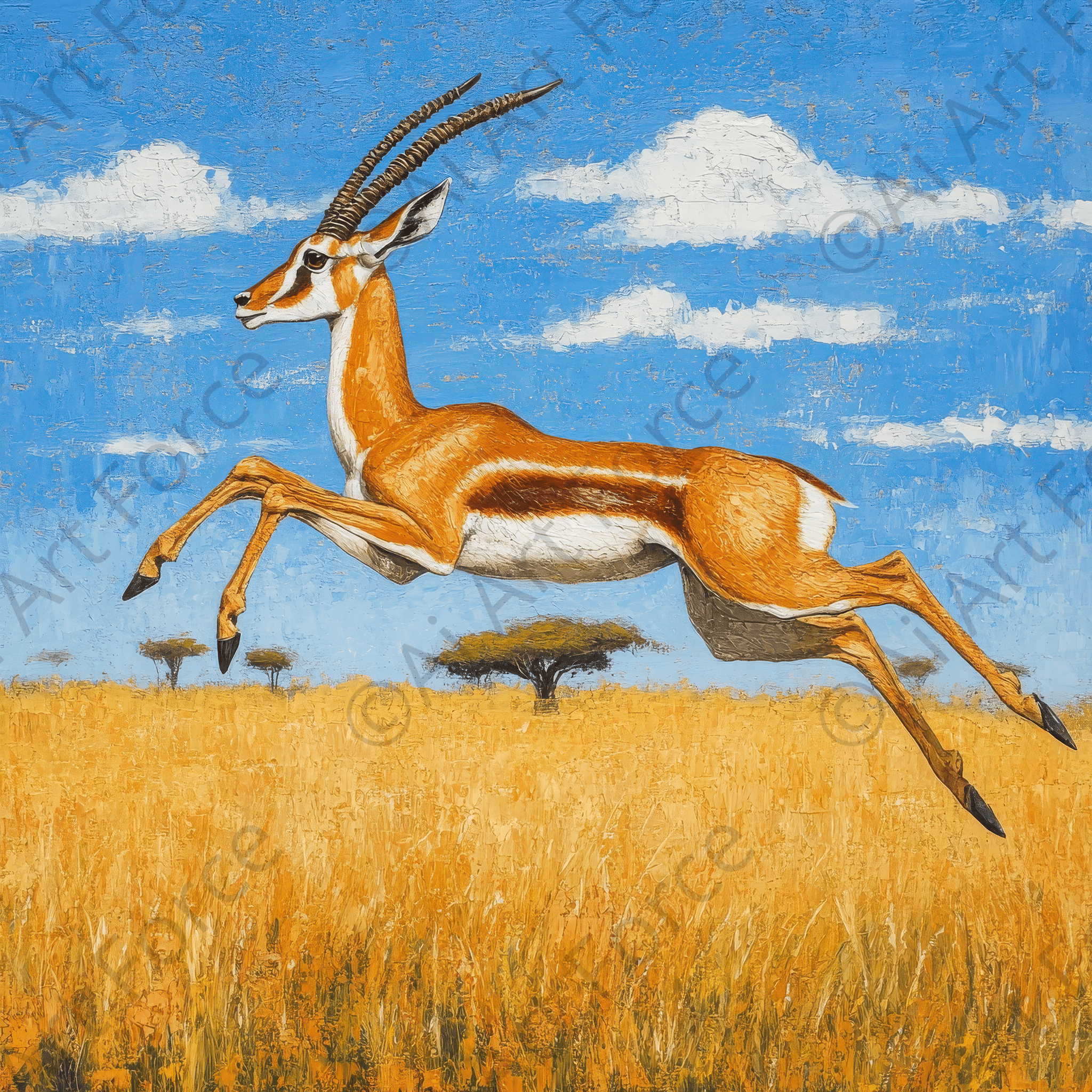 Digital Ai Artwork, of Leaping Gazelle in the African Plains, ideal for art enthusiasts and collectors.