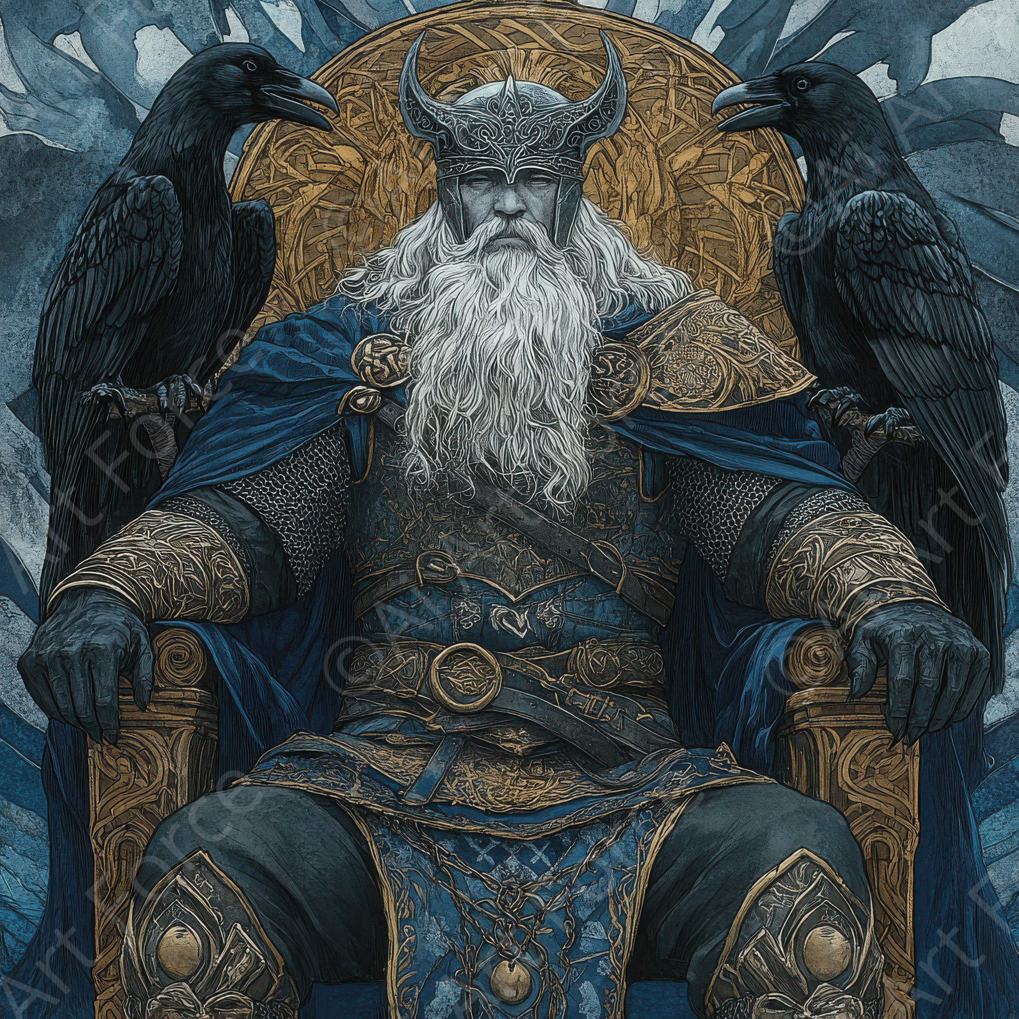 Digital Ai Artwork, of Odin on His Throne 3, ideal for art enthusiasts and collectors.