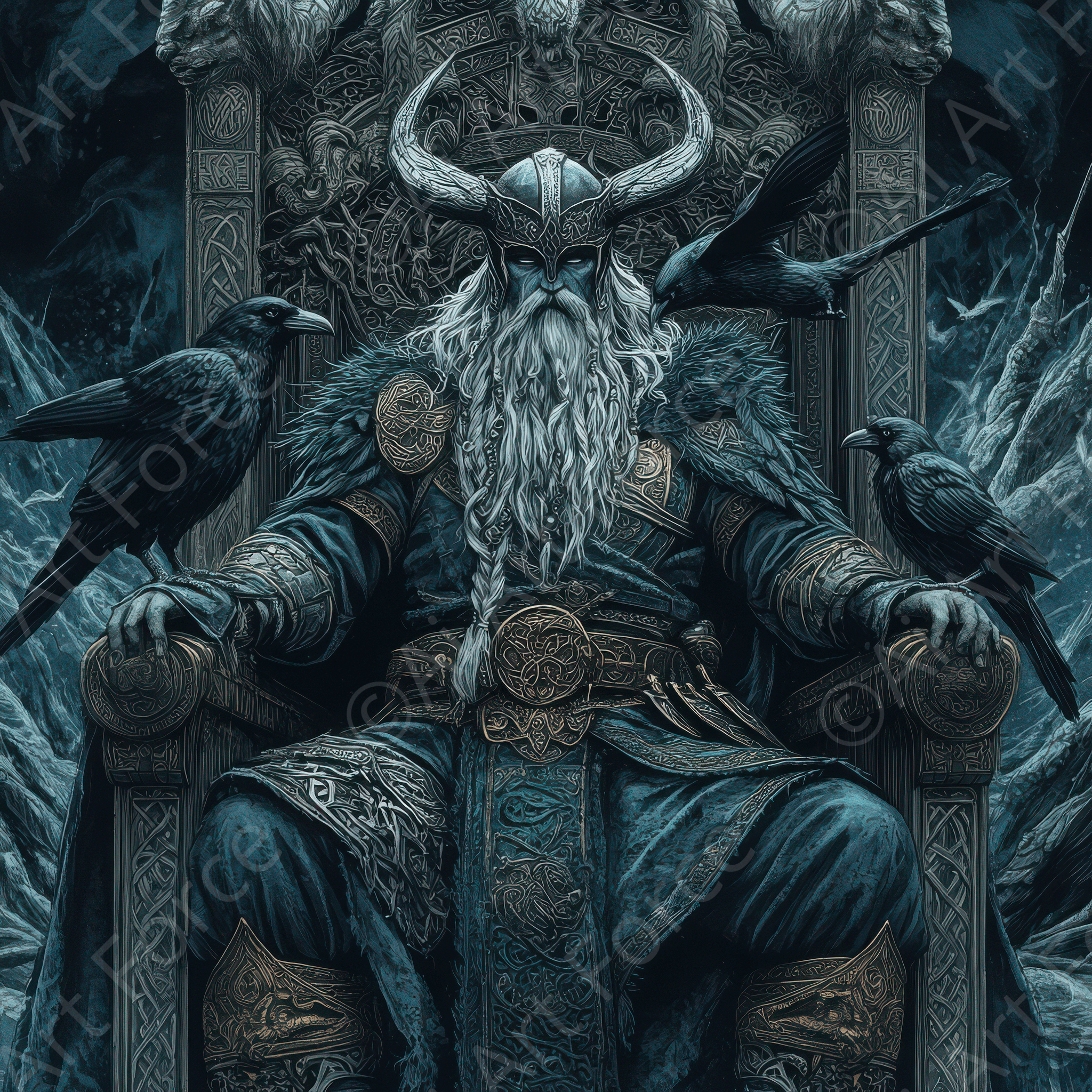 Digital Ai Artwork, of Odin on His Throne, ideal for art enthusiasts and collectors.
